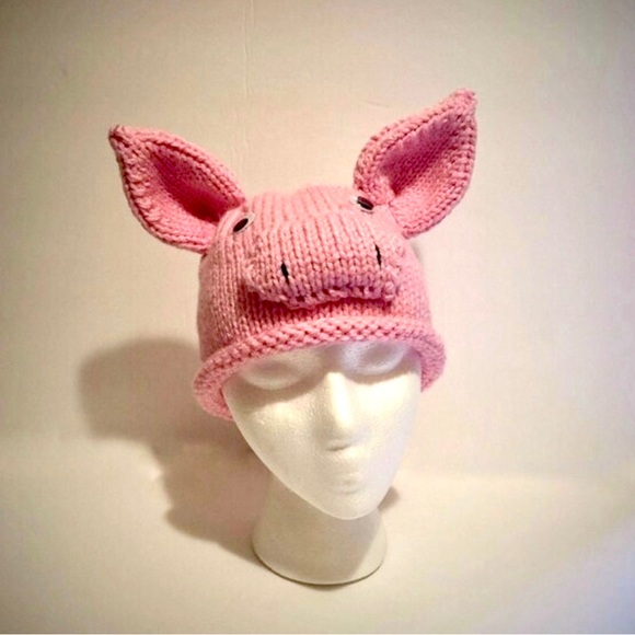 NWT Hand Knit Piggy Hat with Googly Eyes and Ears Size 6-10 Years - Picture 2 of 10